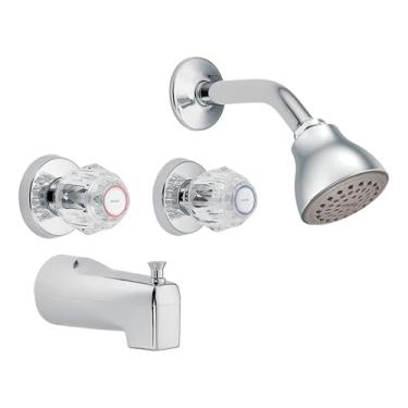 Imagem de Moen 2919EP Chateau Banheira de duas alças e válvula de torneira de chuveiro de desempenho ecológico incluídas, cromada