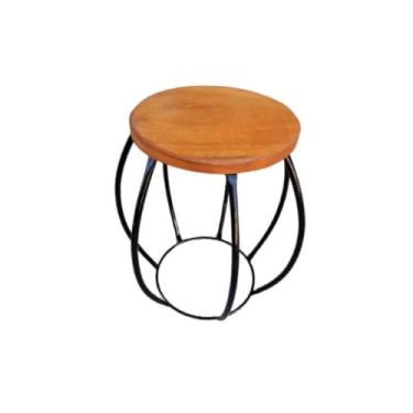 Imagem de Banco Barril Rústico de Ferro e Madeira para Área de Lazer, Banco Decorativo Resistente