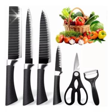 Imagem de Kit Peças Conjunto de Faca Churrasco Carne Legumes Descascador Tesoura Profissional (Preto)