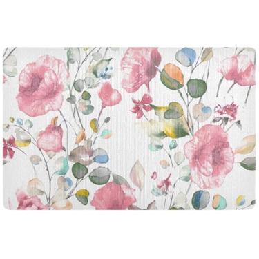 Imagem de TSENQUE Capacho personalizado rosa aquarela floral outono capachos bonitos ao ar livre, tapete de porta da frente tapetes de entrada laváveis para dentro de casa, 81 cm x 50 cm