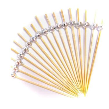 Imagem de Kit de Bambu Para Petisco Decorado Bolinha dourada (Disco Prata (100 unidades))
