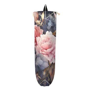 Imagem de Floral e geométrico com flores, pacote com 2 unidades, dispensador de sacolas de supermercado, bolsa para sacolas plásticas, suporte de sacola de mercearia cozinha
