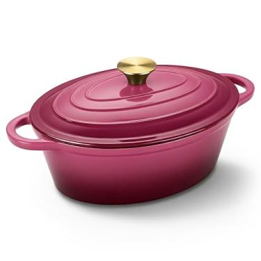 Imagem de Forno holandês oval para assar pão, panela de forno holandês de ferro fundido esmaltado antiaderente de 4,5 litros com tampa, caçarola oval segura para forno com tampa de até 260 °C para assar