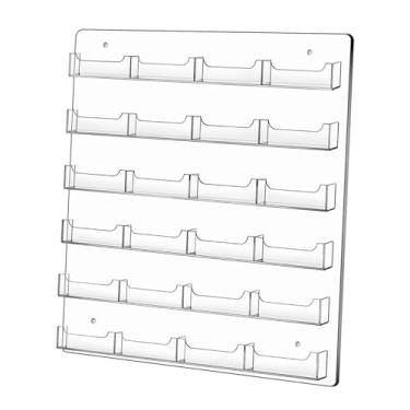 Imagem de MERIGLARE Porta-cartões de visita, expositor de adesivos transparentes, pré-perfurado, organizador de folhetos, organizador de cartões de parede horizontal, 24 Bolsos