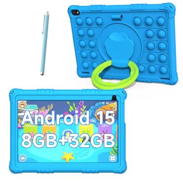 Imagem de Tablet infantil Android 15, tablets de 10 polegadas para crianças, 8 GB de RAM, 32 GB de ROM, expansão de 1 TB, tablet infantil com controle parental, tela IPS, câmera dupla, educacional, jogos, capa