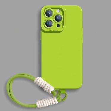 Imagem de Capa protetora de silicone líquido com alça para iPhone 16E, 16, 14, 15 Plus, 12, 13 Mini, 11, 16 Pro, X, XR, XS Max SE, capa macia, verde, para iPhone 13 Pro