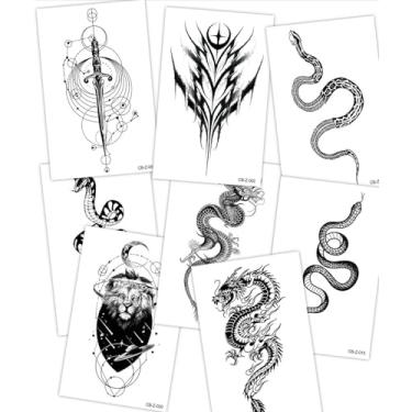 Imagem de 8 peças, tatuagens semipermanentes minimalistas de suco de ervas, leão, estegossauro, 7 a 14 dias, sem queda, não reflexivo, braços, ombro lateral, costas e corpo, adesivo de tatuagem temporária