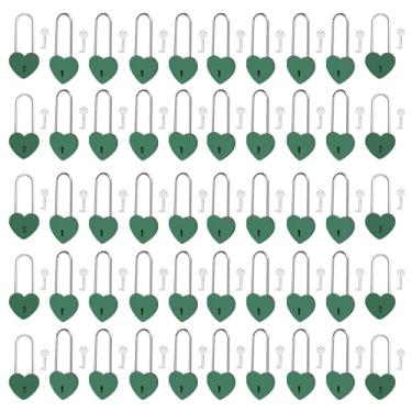 Imagem de Gradleen 50 peças, cadeado de coração único com chave de 8,5 cm, cadeado de amor de 50 mm, pintura de borracha, cadeado de amor de metal verde para ponte Lovelock, caixa de cartão, caixa de joias