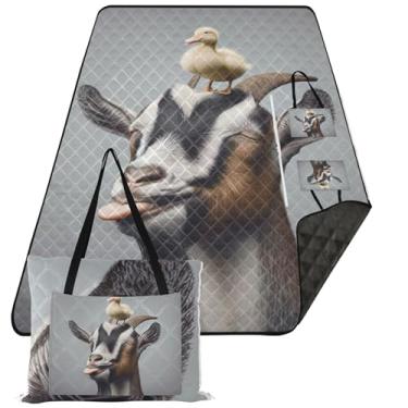 Imagem de TSENQUE Cobertor de praia engraçado de pato de cabra sem areia à prova d'água, cobertor externo para grama, cobertor de piquenique fofo, dobrável, 203 x 152 cm