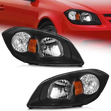Imagem de WEELMOTO Faróis de halogênio para Chevy 2005-2010 substituição de farol de cobalto para Chevy 05 06 07 08 09 10 Chevy Cobalt Black Housing Amber Reflector