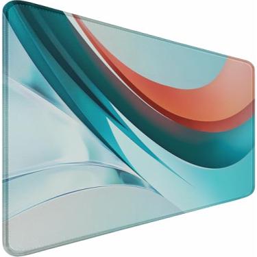 Imagem de Tapete de mouse extragrande para jogos 80 x 30 cm, à prova d'água com bordas costuradas, superfície de pano de microfibra premium, base antiderrapante para jogos de escritório em casa, azul e vermelho