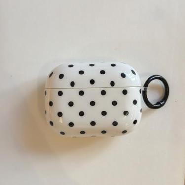 Imagem de Capa fofa de bolinhas para AirPod 4 gerações (2024) com cadeado, estética kawaii, vintage, estilo boho retrô, moderna, à prova de choque, capa feminina (preto e branco, para AirPods 4ª geração)