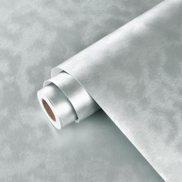 Imagem de Wallercity Papel de parede metálico cinza claro capas de geladeira descascar e colar papel de parede para cozinha Backsplash 40 cm x 599 cm