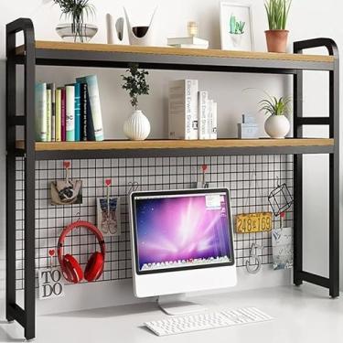 Imagem de Estante de mesa de 2 camadas para mesa de computador – rack organizador de estante ajustável, suporte de exibição de mesa de grade, prateleira de bancada multiuso, para prateleira de escritório