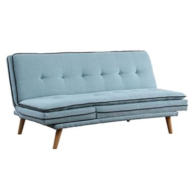 Imagem de Sofá-cama tufado com botões, sofá futon de linho, sofá-cama, sofá-cama, sofá-cama estofado moderno, sofá dobrável e ajustável para sala de estar, quarto, apartamento (azul) (azul)