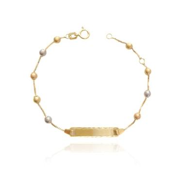 Imagem de Pulseira Infantil Chapinha Bolinhas 3 Cores Criança Ouro 18k 750 Legítimo C/Estojo