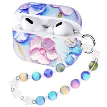 Imagem de Casililor Capa para Airpods Pro 3 capa protetora fofa compatível com AirPods Pro 3ª geração (2025) capas com pulseira chaveiro para mulheres flor rosa azul