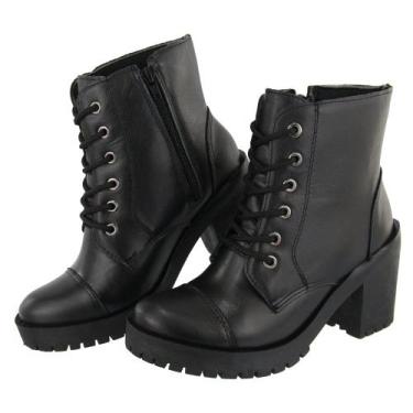 Imagem de Bota Coturno Feminino Couro Salto Plataforma Zíper Moda - Bono, Preto,