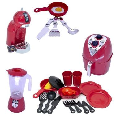 Imagem de Kit Liquidificador Brinquedo Cafeteira Chef Vermelho 20pç - Altimar 