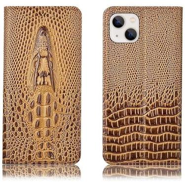 Imagem de KAVJU Capa de telefone flip magnética, para Apple iPhone 13 (2021) 6,1 polegadas couro [TPU Inner Shell] Cabeça de crocodilo em relevo Folio Stand Case (Cor: marrom)