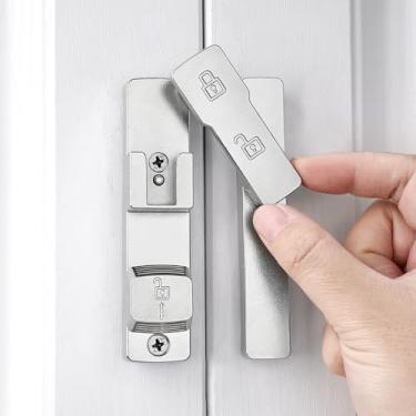 Imagem de INIRET 2 pacotes de fechadura de porta de celeiro prateada de 180 graus, ferragens de fechaduras, fechadura de porta de liga de zinco, protege a privacidade, para porta de celeiro, armários, janelas