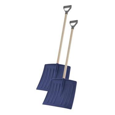 Imagem de Superio Pá de neve infantil de plástico pequena para remoção de neve com cabo de madeira lâmina resistente de 30,5 cm, azul marinho, pacote com 2