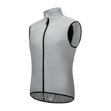 Imagem de Vroomoto Colete de ciclismo à prova de vento, colete de bicicleta leve com faixa refletiva para homens e mulheres, bolso no peito, material de nylon, bainha elástica, cordão para corrida, caminhada
