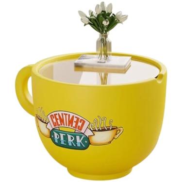 Imagem de Mesa de canto com mesa lateral criativa em forma de xícara de chá, caixa de armazenamento de lanches, mesa de centro casual para varanda, sem necessidade de instalação