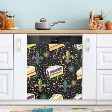 Imagem de ATTX Capa magnética para máquina de lavar louça fatias de bolo Mardi Gras | Adesivo decorativo de eletrodomésticos de 58 x 66 cm para armários domésticos e eletrodomésticos (282)