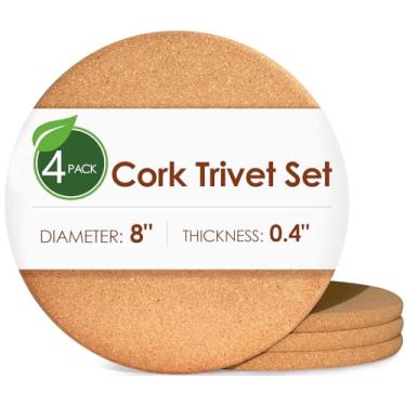 Imagem de Almofadas quentes de cortiça para cozinha, pacote com 4, trivets de cortiça grossa de alta densidade para pratos quentes 20 cm resistentes ao calor grandes porta-copos de cortiça para mesa, cozinha