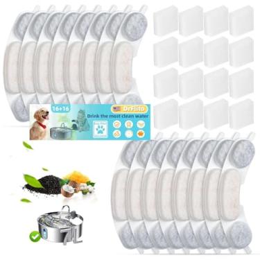 Imagem de 16 conjuntos de substituição de filtro de água para cães compatíveis com smartoo fonte de água para cães 7L/6,690.5 g/1,8G, filtro de tigela de água para cães para fonte de aço inoxidável para cães