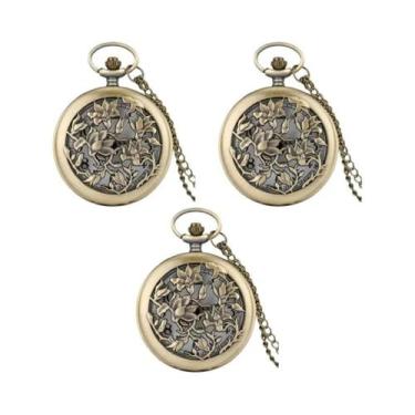 Imagem de Relógio De Bolso Vintage Feminino Em Bronze Com Design De Flor Oca, Pr