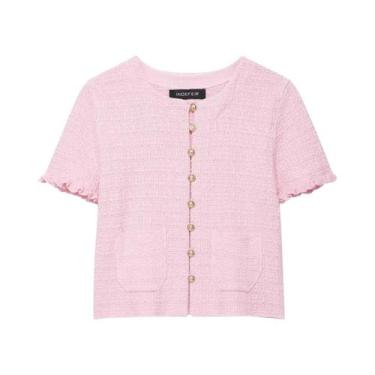 Imagem de Suéter De Verão Feminino De Tricô Com Manga Curta, Botão De Metal, Gol