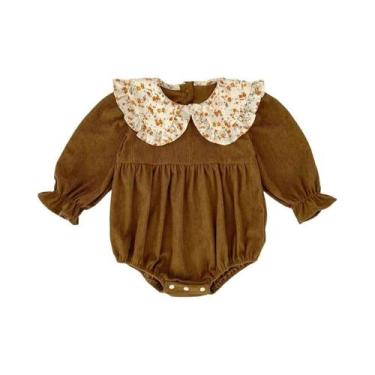 Imagem de Macacão Floral Vintage De Veludo Cotelê Para Bebês Meninas, Body Infan