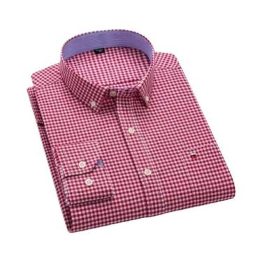Imagem de Camisa Masculina De Manga Longa 100% Algodão Com Estampa Xadrez, Botão