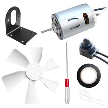 Imagem de RUSFOL Lâmina de ventilador de ventilação de RV branca de 15 cm atualizada com kit de motor de eixo D de 12 V, com interruptor ON/OFF, suporte de montagem, chave de fenda e fita isolante preta