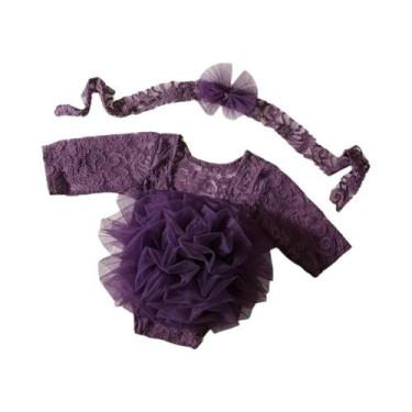 Imagem de Conjunto De Body E Faixa De Cabelo Com Renda E Flores Para Bebê Recém-