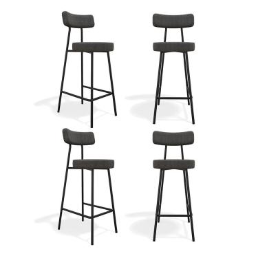 Imagem de Kit 04 Banquetas Alta Cozinha Kobe Estofada Com Encosto Linho Grafite - Desk Design