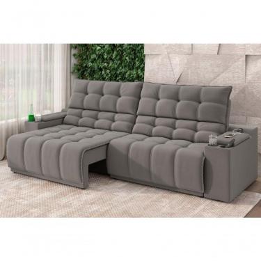 Imagem de Sofá Connect Premium 2,00m Assento Retrátil-reclinável Com Porta Copos E Entrada Usb Suede Cinza