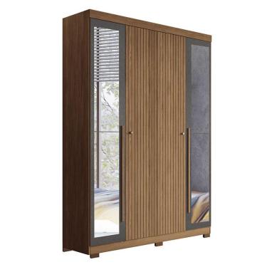 Imagem de Guarda Roupa Casal Ripado 4 Portas Buriti Com Espelho E Pés Jatobá Grafite Acetinado - Santos Andirá