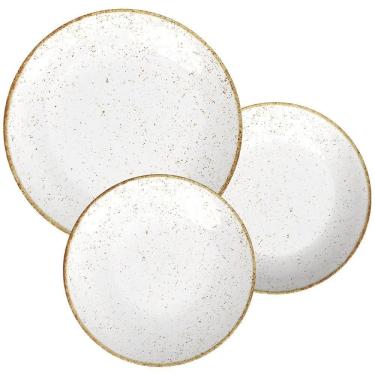 Imagem de Jogo De Pratos Tramontina Rústico Marrom Em Porcelana Branca Decorada 18 Peças 96989004