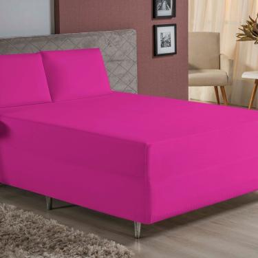 Imagem de Jogo De Cama Casal Nobre 3 Peças Luva De Box 55cm De Altura Malha 100% Algodão - Pink