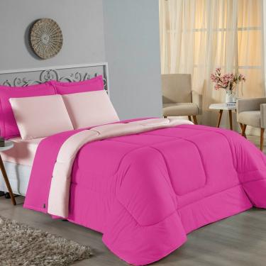 Imagem de Edredom Queen Nobre 1 Peça Dupla Face 2,40m X 2,60m Malha 100% Algodão - Pink / Palha