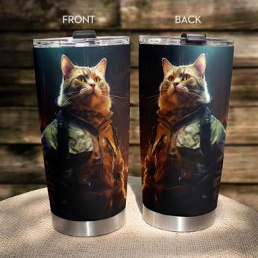 Imagem de Caneca de viagem Oasisdream Tumbler 600 ml com estampa de gato