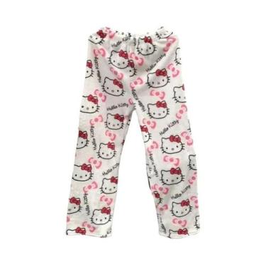 Imagem de Calças De Pijama Femininas Grossas De Fleece Hello Kitty Com Elástico 
