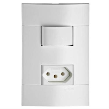 Imagem de Conjunto Interruptor Simples + Tomada 2 Pinos + Terra 10 Amperes 250 Volts Branco Lunare Prm440472
