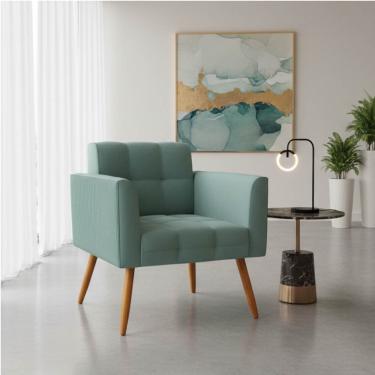 Imagem de Poltrona Sala Decorativa Elisa Pé Palito Castanho Cotelê Ext/Veludo Menta D03 - D'Rossi