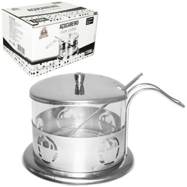 Imagem de Açucareiro em inox com vidro e colher - bons cheff