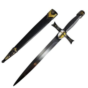 Imagem de Adaga Cavaleiros Templários Medieval Aço Detalhes Dourados - Tenda Med