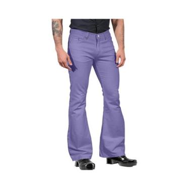 Imagem de Calças Retro Flare Masculinas De Cintura Média Em Cor Sólida, Clássica